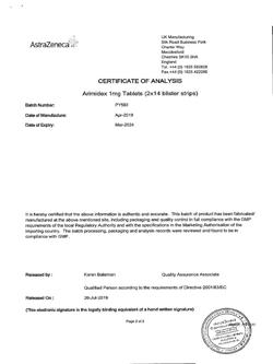 12725-Сертификат Аримидекс, таблетки покрыт.плен.об. 1 мг 28 шт-32