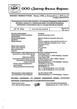 16003-Сертификат Урсофальк, таблетки покрыт.плен.об. 500 мг 50 шт-35