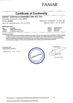 21101-Сертификат Эссенциале Н, раствор для в/в введ. 250 мг/5 мл 5 мл амп 5 шт-2
