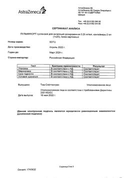 23020-Сертификат Пульмикорт, суспензия для ингаляций дозированная 0,25 мг/мл 2 мл 20 шт-28