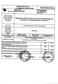 23887-Сертификат Цефтриаксон-АКОС, порошок д/приг раствора для в/в и в/м введ 1 г фл 1 шт-10